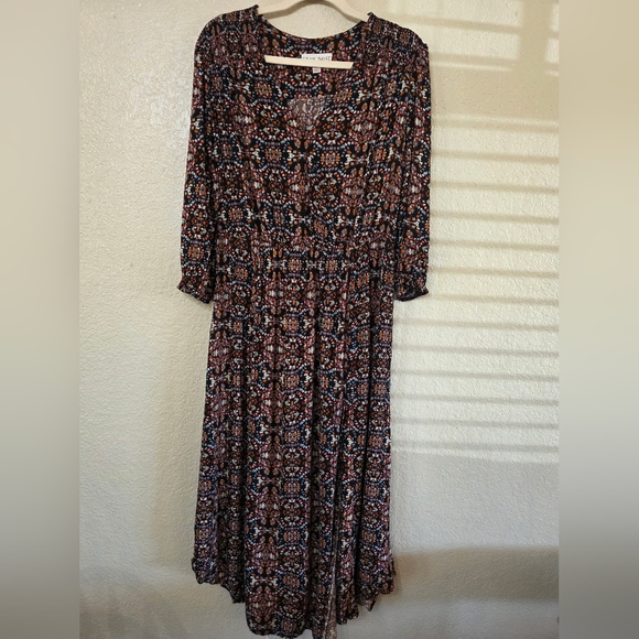 Knox Rose Black and Brown Maxi Wrap Boho Dress - Picture 3 of 9